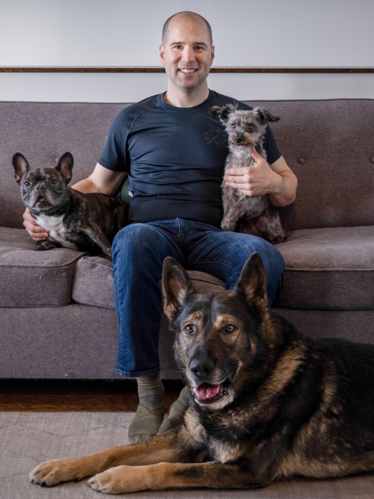 Mark Bouchard with his dogs
